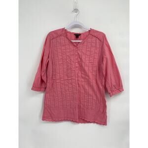 Bit & Bridle Top Eyelet Embroidered Pink 3/4 Sleeve Button Tunic Cotton Size L